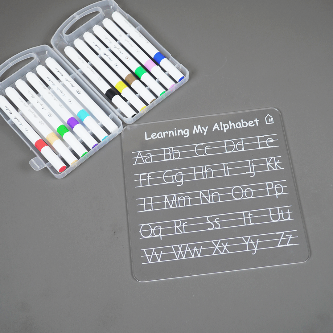 Reusable Alphabet Learning Writing Board for Kids with pen box & Cleaning Cloth - Memories Insite